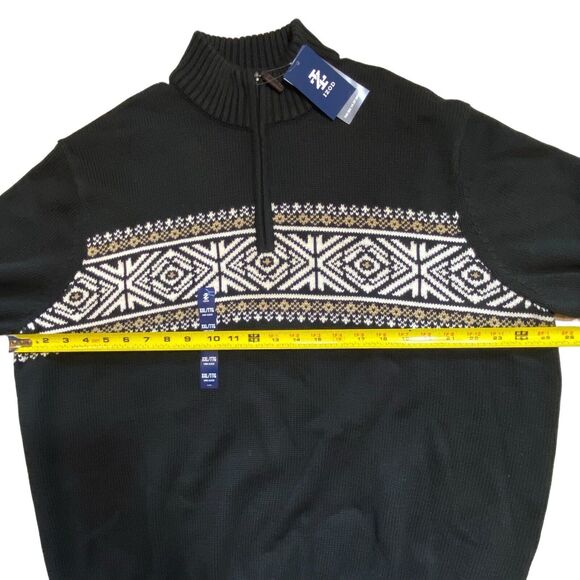 Izod 1/4 Zip Fair Isle Black Sweater Cotton Blend NWT Men’s Size 2XL NEW - Picture 12 of 13